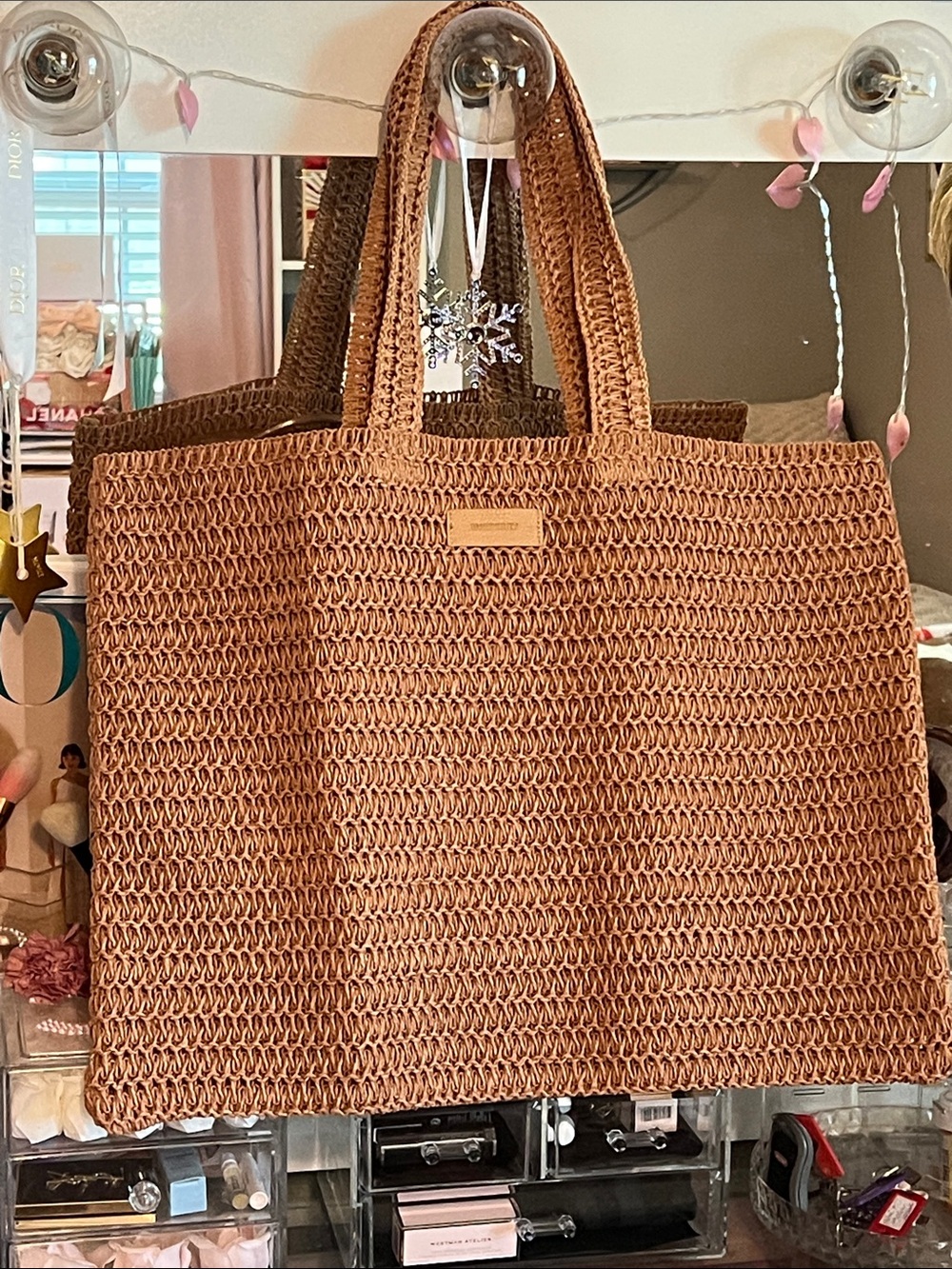 Burberry Woven Straw Tote Bag in Brown
